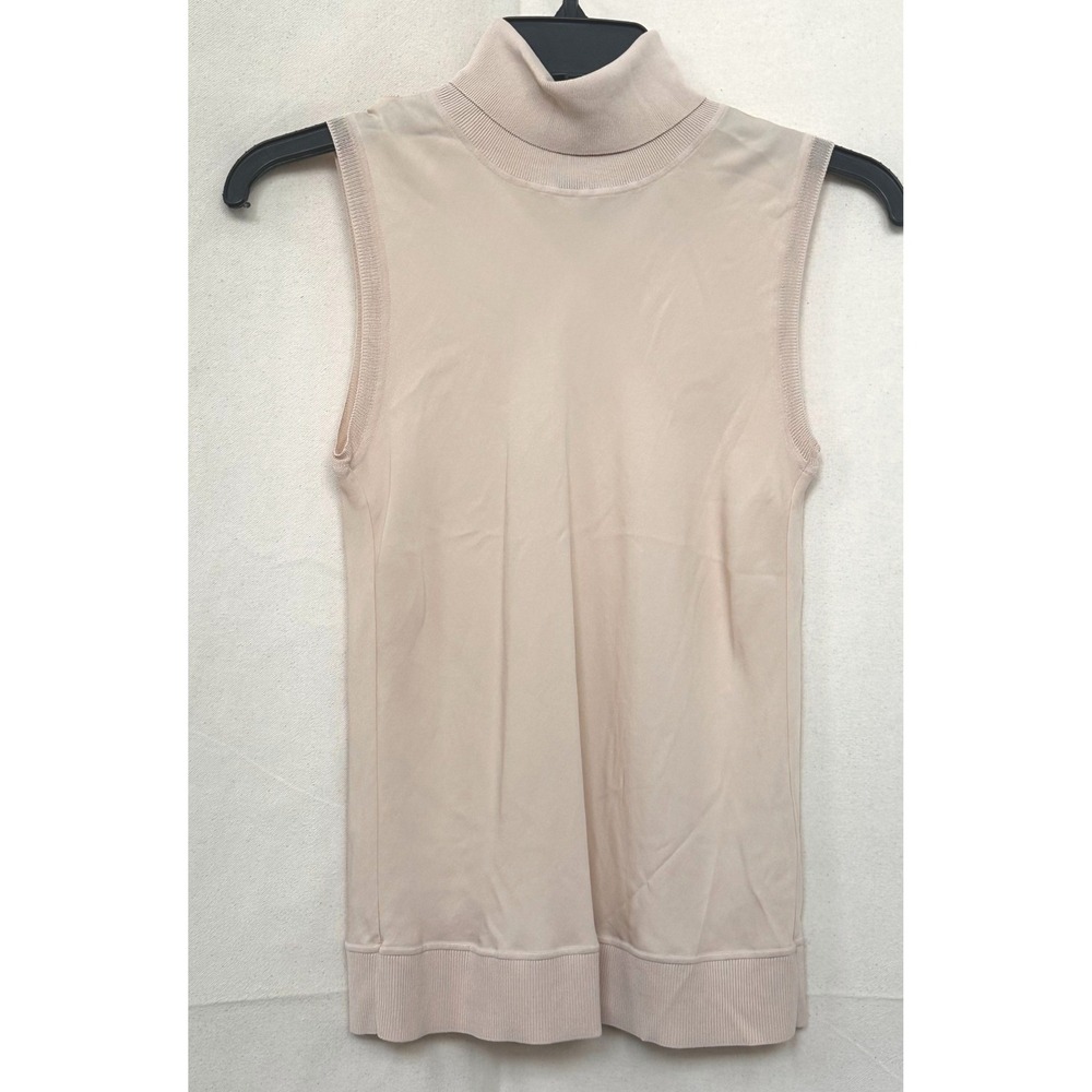 Theory Clean Girl Sleek‎ Layer Minimalist Silk Shell Turtleneck Top Nude P 00/0